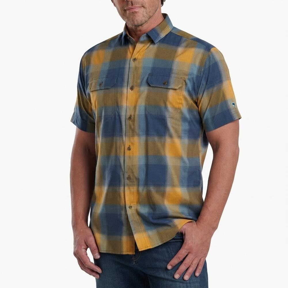 Kuhl Response Mens Short Sleeve Shirt Small Starry Night Plaid Hiking